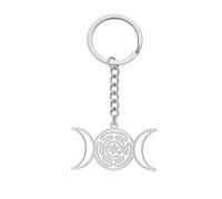 LIKGREAT Llavero Triple Luna Diosa de Acero Inoxidable Llaveros Amuleto Rueda de Hécate Talismán Pagan Magia Joyería Para Mujeres Día de la Madre (plata)