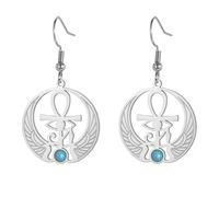 LIKGREAT Pendientes Egipcios con Ojo de Horus Ankh Escarabajo Zafiro Pendientes Colgantes Amuleto de Protección del Antiguo Egipto Joyería para Mujer (Plata)