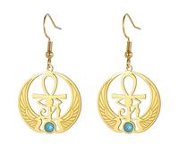 LIKGREAT Pendientes Egipcios con Ojo de Horus Ankh Escarabajo Zafiro Pendientes Colgantes Amuleto de Protección del Antiguo Egipto Joyería para Mujer (Oro)