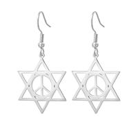 LIKGREAT Pendientes Estrella de David Símbolo de Paz Pendientes Colgantes de Hexagrama Acero Inoxidable Joyería de Protección Judía Accesorios Hippie para Mujer (Plata)