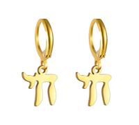 LIKGREAT Pendientes Judíos Hebreos Chai Símbolo de la Vida Pendientes Colgantes Amuleto Religioso Judío Joyería Israel Janucá (oro)