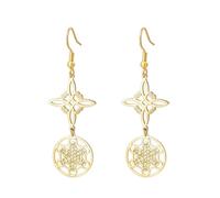 LIKGREAT Pendientes Nudo de Bruja Pendientes Cubo de Metatrón Acero Inoxidable Geométrico Doble Amuleto Joyería de Protección para Mujer (1-Oro)