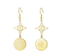 LIKGREAT Pendientes Nudo de Bruja Tetragrammaton Acero Inoxidable Aros Colgantes Pentagrama Amuleto de Protección Joyería Celta Wicca para Mujer (2-G)