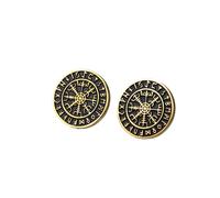 LIKGREAT Pendientes Tachuela Brújula Vikinga Acero Inoxidable Pendientes Tachuela Punk Runa Protección Nórdica Vegvisir Joyería Mística Vikinga Para Mujeres Hombres (Oro)