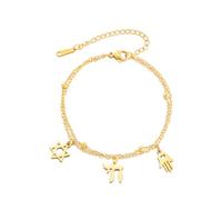 LIKGREAT Pulsera Estrella de David y Chai Hebreo，2-Oro