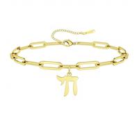 LIKGREAT Pulsera Hebrea Chai Símbolo de la Vida Pulsera Amuleto de Protección Religiosa Judía Joyería para Mujer (estilo1 oro)