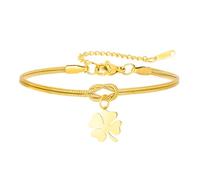 LIKGREAT Pulsera Trébol de Cuatro Hojas Pulsera de la Suerte con Trébol Nudo de Amor y Símbolo del Infinito de Acero Inoxidable Joyería de Buena Suerte para Mujer, Parejas y Amigos (Oro)