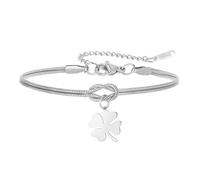 LIKGREAT Pulsera Trébol de Cuatro Hojas Pulsera de la Suerte con Trébol Nudo de Amor y Símbolo del Infinito de Acero Inoxidable Joyería de Buena Suerte para Mujer, Parejas y Amigos (Plata)