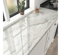 LiKiLiKi Papel de contacto de mármol beige/plateado para encimeras, papel tapiz para gabinete, rollo de vinilo para baño, cocina, cubierta de papel de granito beige, 15.7 x 78.7 pulgadas, papel de