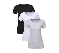 LiKing Camisetas para Mujer Manga Corta Algodón Cuello Redondo Top Casual para Verano,Pack de 1/3 6101