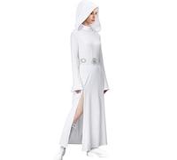 LIKUNGOU Adulto Mujeres Leia Disfraz Blanco Vestido Túnica con Capucha Cinturón Desmontable Carnavales Halloween Tema de la Fiesta Cosplay Outfit para Fans (XL)