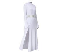 LIKUNGOU Disfraz de Leia Blanco Túnica con Cinturón Carnavales Halloween Traje Cosplay para Mujer (XXXL)