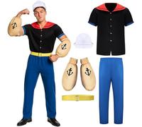 LIKUNGOU Disfraz de Popeye con Músculos Incorporados y Sombrero de Marinero para Halloween Carnaval (S)