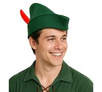 LIKUNGOU Sombrero de fieltro verde para cosplay de Peter con capucha de petirrojo de plumas para Halloween, alpino, bávaro, Oktoberfest, accesorio para la cabeza