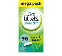 Lil-Lets Non-Applicator Super Plus Tampons X 96, (6 Packs of 16 Tampons), For Heavy Flow, 4 Droplets, Plant-Based, SmartFit Non-App Tampon