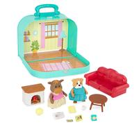 Lil Woodzeez - Juego de figuras de juguete port tiles - Muebles en miniatura y figuras articuladas - Sof , chimenea y comida - Personajes animale