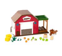 Lil Woodzeez - Juego de granja Happy Harvest - Juego de mu ecas de 20 piezas con accesorios de granjero y jard n - Granero de juguete para ni os