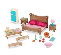 Li'L Woodzeez Juego Principal de Dormitorio y Comedor, Muebles en Miniatura y Accesorios de Cocina, Juego de Juguetes de 26 Piezas con Cama, Mesa, Nevera y más, Juguetes para niños a Partir de 3 años