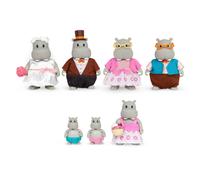 Li'l Woodzeez - La familia Pitterpotemus Hippo - Juego de bodas de 7 figuras de hipoptamo posibles coleccionables - Figuras de muecas de Play Play