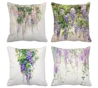 Lila Funda Cojin 40X40 Lavanda Fundas Cojines Exterior Suave Cuadrado Cushion Covers Lavables con Cremallera Invisible para Salon Sofa Primavera Verano Patio Jardín Cushion Covers Juego de 4 21D-4