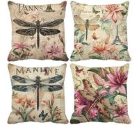 Lila Fundas Cojines 45x45 Juego de 4 Rural Cojines Exterior Impermeable Lino Cushion Covers Lavables con Cremallera Invisible para Salon Sofa Verano Exterior Patio Jardin Banco Decorativos Regalo 506f