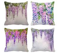 Lila Fundas Cojines 80X80 Juego de 4 Cojines Exterior Suave Cuadrado Lavables Funda Cojin Lavanda Patrón con Cremallera Invisible para Decoracion Hogar Salon Sofá Jardín Patio Cushion Cover Z21-6