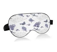 Lilac Flowers Birds Dragonflies Sleep Mask Lightweight Soft Breathable Eye Mask with Adjustable Strap Blackout Eye Mask for Women Men for Travel Night Sleeping