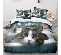 LILALI Juego de Cama de Gatos Cama 90cm 150cm 3D Gato Impresión Microfibra Juego de Fundas de Edredón Incluye Funda Nórdica y Funda de Almohada (A1,Cama 90cm (155x220 cm))