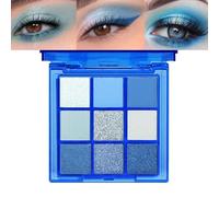 Lilbitty Paleta de sombras de ojos con purpurina de 9 colores, resistente al agua, paleta de maquillaje pigmentada en azul y plata, sombra de ojos de larga duración para mujeres y niñas