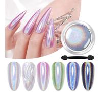 Lilbitty Polvo de uñas holográfico cromado, polvo fino de Crome para accesorios de uñas de gel, brillo neonail y efecto perla para el diseño de uñas DIY, capa superior UV