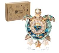Lilcubics Rompecabezas 3D de madera para adultos, kit de reloj de pared mecánico de tortuga marina, kits de modelos de madera para construir rompecabezas de bricolaje, decoración del hogar, regalos