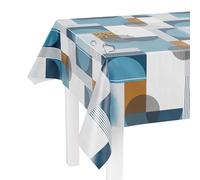 LILENO HOME Tovaglia lavable al metro, 100 x 140 cm (bordo cortado) en círculos y diseño de cuadros azules, mantel de hule, impermeable, ideal como mantel o runner para lona de cerveza