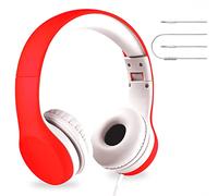 LilGadgets Connect+ Auriculares con Cable de Volumen Limitado de Primera Calidad con Puerto compartido y micrófono en línea (niños, niños pequeños) Rojo