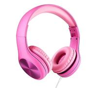 LilGadgets Connect+ Pro - Auriculares para niños para la Escuela, diseñados Pensando en la Comodidad de los niños, Plegables para Colocar sobre Las Orejas con micrófono en línea, Cable, Rosas