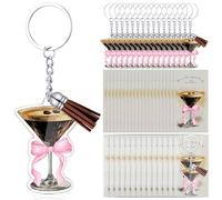 Liliaafar 30 juegos de llaveros acrílicos con lazo rosa de martini espresso con tarjeta de borla para cumpleaños, despedida de soltera, despedida de soltera, fiesta de bar Tini