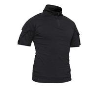 LiliChan Camisas Tácticas de Manga Corta para Hombres Camisa Militar Camisa para Exteriores Camisa de Combate Táctica con Cremallera (XX-Small, Negro)