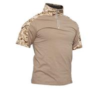 LiliChan Camisas Tácticas de Manga Corta para Hombres Camisa Militar Camisa para Exteriores Camisa de Combate Táctica con Cremallera (XX-Small, Desierto Digital)