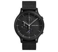 Lilienthal Berlin Cronógrafo All Black en negro - Reloj de hombre de acero quirúrgico 316L con movimiento de cuarzo y cristal mineral endurecido zafiro, 42,5 mm, Correa de malla negra, 42,5mm, Correa