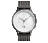 Lilienthal Berlín, cronógrafo, plata oscura, blanco, con pulsera de malla plateada, plata, klein 37,5mm, Pulsera