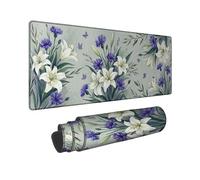 Lilies - Alfombrilla de mouse grande, diseño floral de hojas de aciano natural, goma verde, lavable, para escritorio, estética, larga, accesorios de escritorio para computadora de juegos, laptop, 40,6