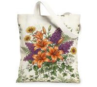 Lilies - Bolsa de lona para mujer, diseño floral natural, girasol lila primavera, naranja, lavable, reutilizable, ideal para viajes al aire última intervensión, día de trabajo, lectura, 13 x 15