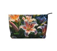 Lilies in Bloom - Bolsa de cosméticos de pana impresa, gran capacidad, impermeable, bolsa de almacenamiento de artículos de tocador de viaje, Black, Talla única