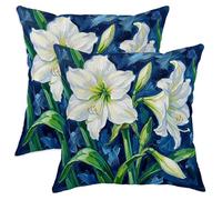Lilies - Juego de 2 fundas de almohada decorativas con diseño floral contemporáneo de hojas, color blanco primavera con cremallera oculta, fundas de almohada decorativas para sala de estar