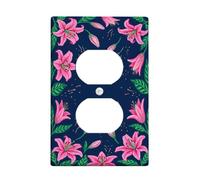 Lilies - Placa de pared dúplex para toma de corriente, diseño floral, hojas de pétalos, primavera, melocotón, plástico, tamaño estándar, doble toma de corriente, para decoración del hogar, sala de