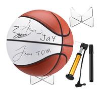 Liliful Pelota de baloncesto con autógrafo con soporte de bola acrílica, bolígrafo y bomba en blanco, pelota oficial de 4 paneles, regalos para entrenadores de baloncesto, deportes, escuela,