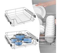 LILIIN - Juego de 2 cestas de almacenamiento telescópicas con guías de cajón, estante extensible, apto para armarios de 60 cm (ancho real 57 cm)