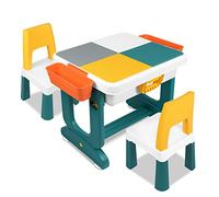 LILIIN Juego de mesa infantil con 2 sillas y 300 bloques de construcción, mesa de juegos multifuncional para niños y niñas, tipo B
