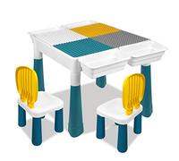 LILIIN Mesa de juegos para niños 6 en 1 con 2 sillas y 162 bloques de construcción, mesa de actividades ajustable en altura, juego multifuncional, para niños y niñas, tipo A
