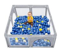LILIIN Parque infantil L barrera protectora con base antideslizante, parque infantil de seguridad para niños a partir de 6 meses de edad, gris, 180 x 200 x 68 cm