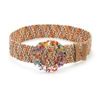 Lilinzhi Cinturón trenzado para mujer, vintage, ancho, bohemio, hebilla colorida para concha, cinturón decorativo de paja para mujer, 2, Talla única